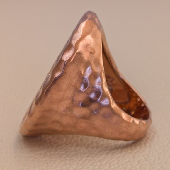 Sterling Silver Hammered Disc Ring with Mixed-Cut CZ — Rose Finish, Size 6 - Picture 6 of 11